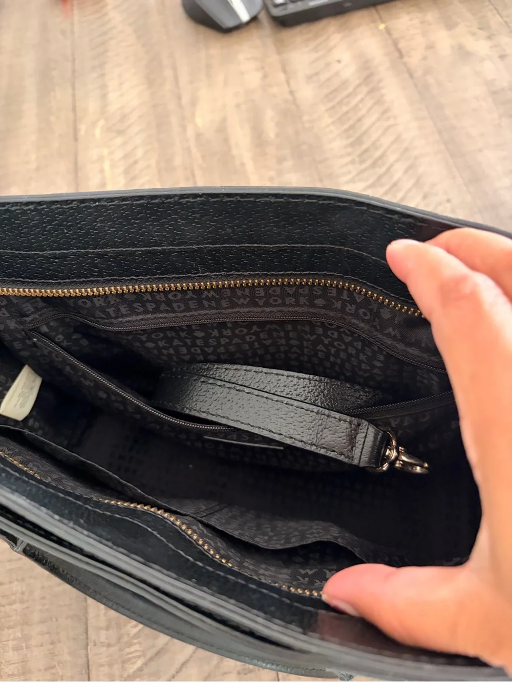 kate spade Black Pebbled Leather Satchel with Gold Hardware